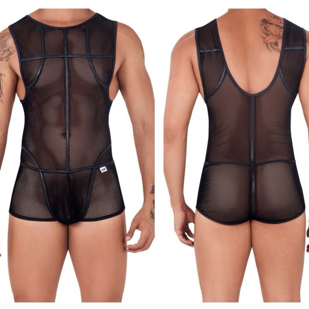 CandyMan 99528 Mesh Bodysuit Trunks Color Black. LG/XL - Picture 4 of 5